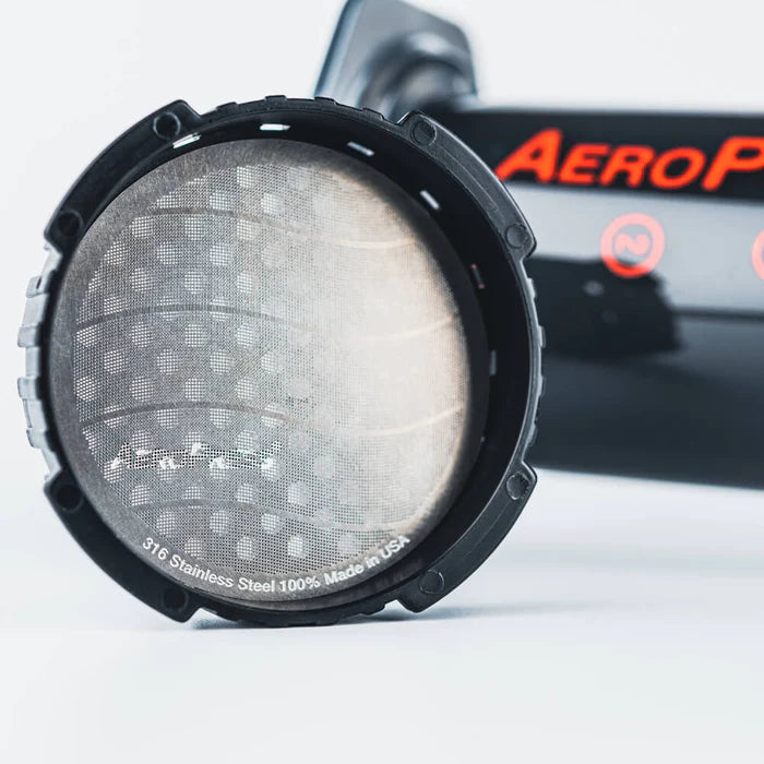 aeropress metal filter in use #detail-photo